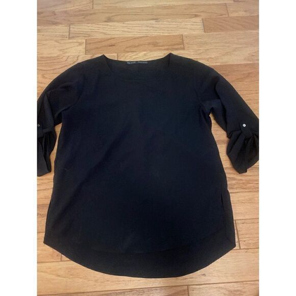 Zara, women's black 3/4 scrunched sleeve blouse size medium - Picture 1 of 8
